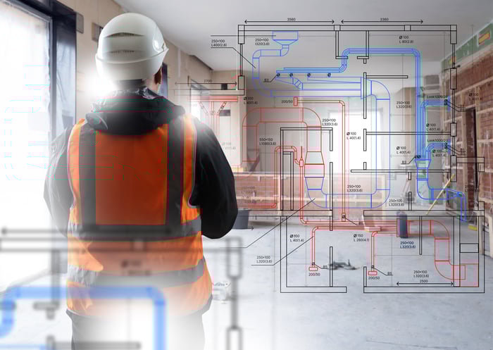 MEP Construction Design Drawing Worker Hard Hat